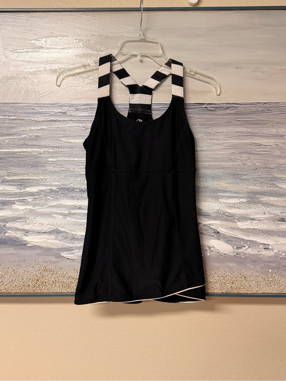 MPG Women’s Size Small Black with White-Striped Straps Athletic Tank Top